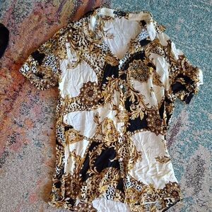 Men's Gold and Black Patterned (like Versace) Shirt
